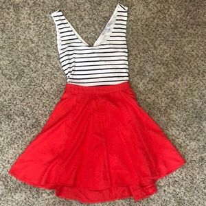 Stripped Dress with Red Skirt